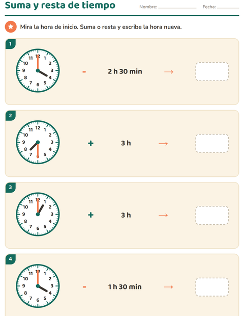 Vista previa de la hoja de Aprender la hora para grado 3