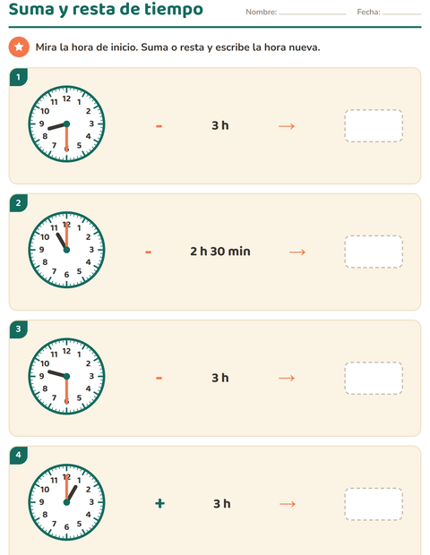 Vista previa de la hoja de Aprender la hora para grado 3