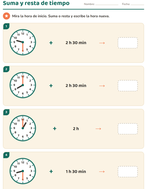 Vista previa de la hoja de Aprender la hora para grado 3