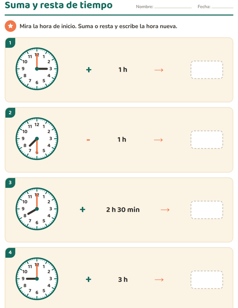 Vista previa de la hoja de Aprender la hora para grado 3
