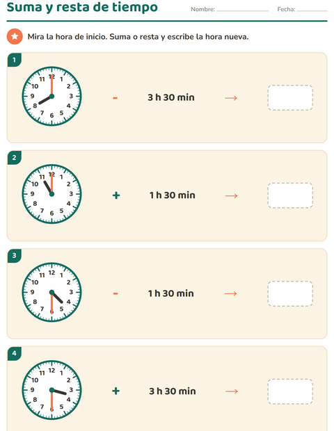 Vista previa de la hoja de Aprender la hora para grado 3