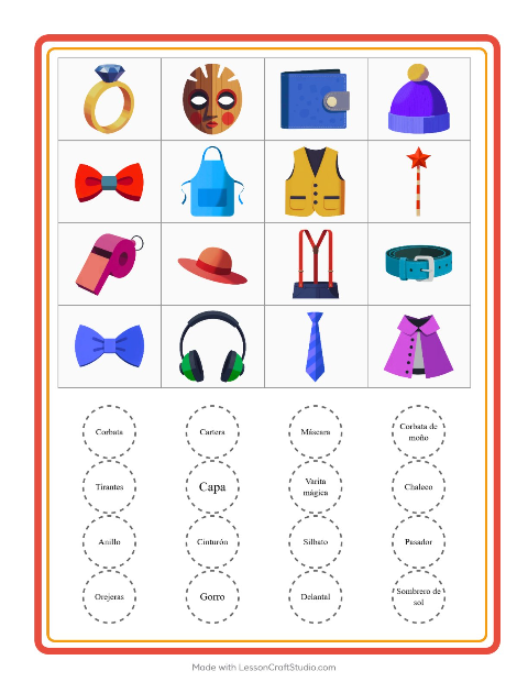 Vista previa de la hoja de Bingo con Accesorios para jardín infantil
