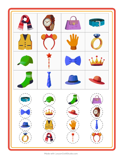 Vista previa de la hoja de Bingo con Accesorios para jardín infantil