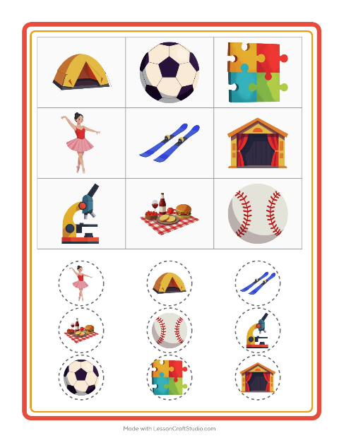 Vista previa de la hoja de Bingo con Actividades para jardín infantil