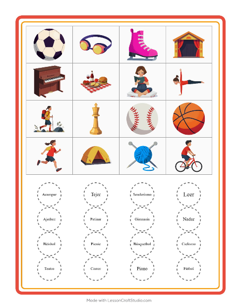 Vista previa de la hoja de Bingo con Actividades para jardín infantil