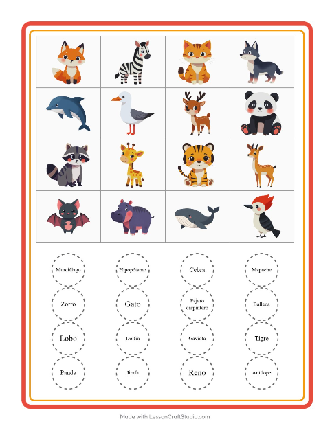 Vista previa de la hoja de Bingo con Animales para jardín infantil