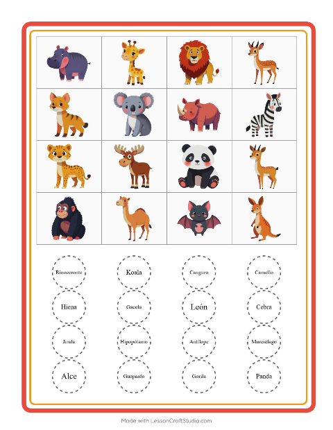 Vista previa de la hoja de Bingo con Animales del zoológico para jardín infantil