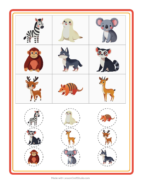 Vista previa de la hoja de Bingo con Animales del zoológico para jardín infantil