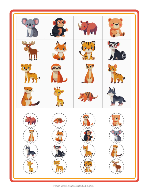 Vista previa de la hoja de Bingo con Animales del zoológico para jardín infantil