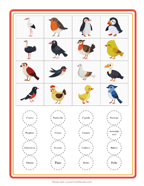 Vista previa de la hoja de Bingo con Aves 2 para jardín infantil