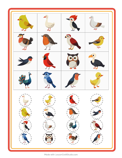 Vista previa de la hoja de Bingo con Aves 2 para jardín infantil