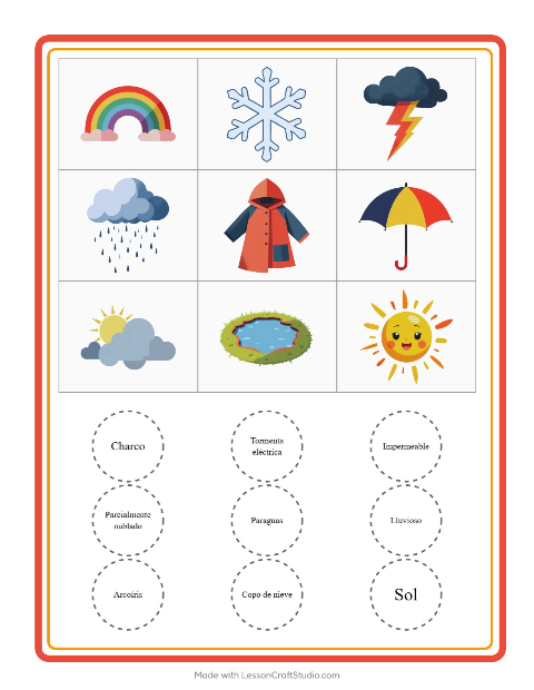 Vista previa de la hoja de Bingo con Clima para jardín infantil