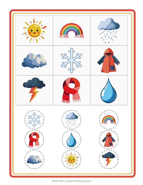 Vista previa de la hoja de Bingo con Clima para jardín infantil
