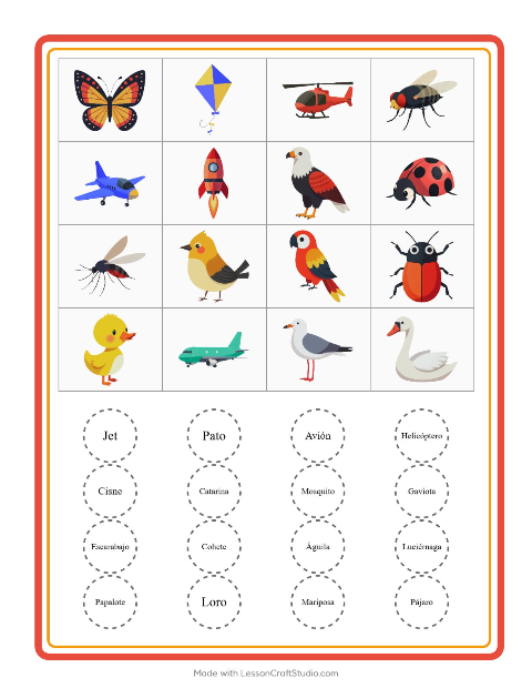 Vista previa de la hoja de Bingo con Cosas que vuelan para jardín infantil