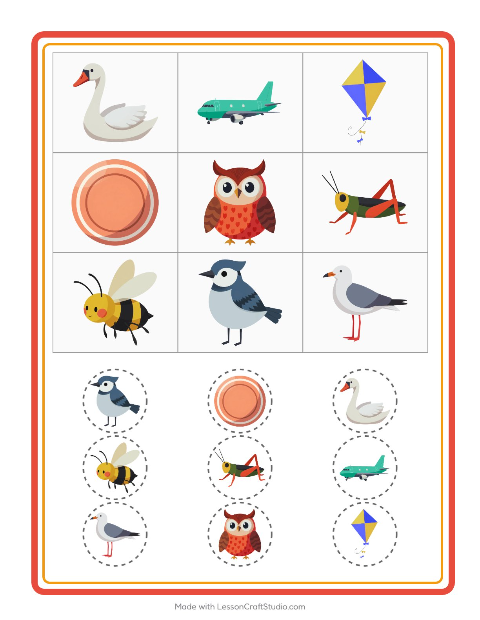 Vista previa de la hoja de Bingo con Cosas que vuelan para jardín infantil