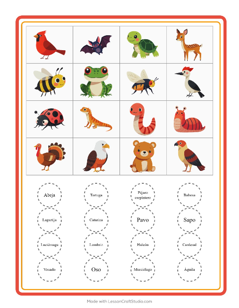 Vista previa de la hoja de Bingo con Criaturas del bosque para jardín infantil
