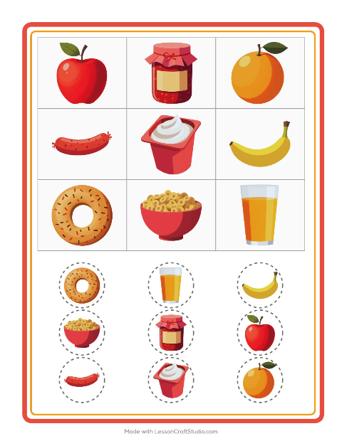 Vista previa de la hoja de Bingo con Desayuno para jardín infantil