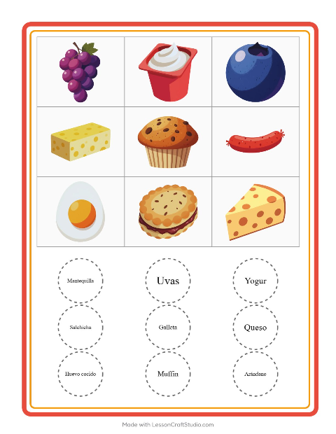 Vista previa de la hoja de Bingo con Desayuno para jardín infantil