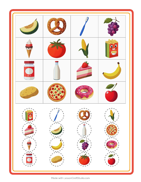 Vista previa de la hoja de Bingo con En el supermercado para jardín infantil