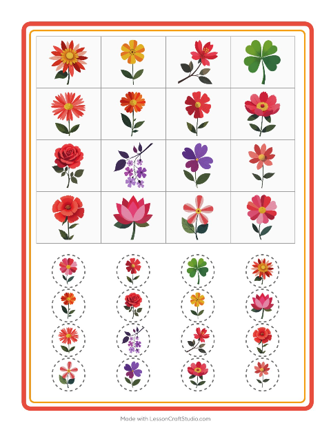 Vista previa de la hoja de Bingo con Flores para jardín infantil