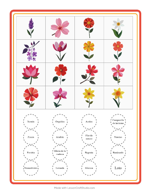 Vista previa de la hoja de Bingo con Flores para jardín infantil
