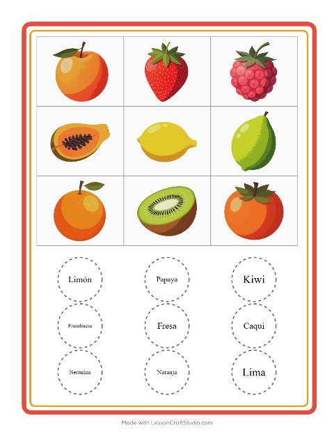 Vista previa de la hoja de Bingo con Frutas para jardín infantil