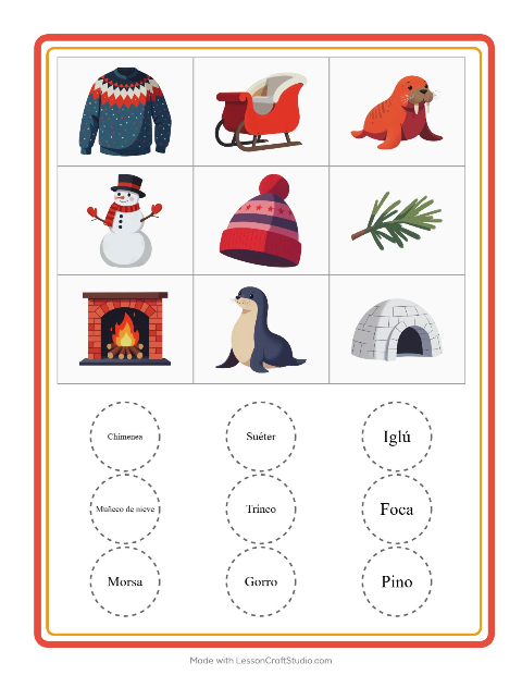 Vista previa de la hoja de Bingo con Invierno para jardín infantil