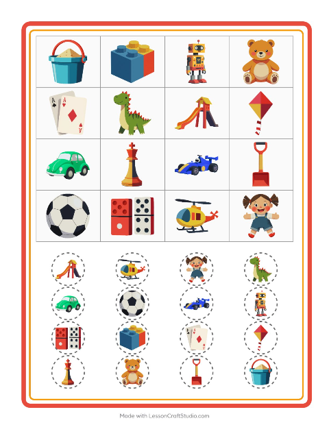Vista previa de la hoja de Bingo con Juguetes para jardín infantil