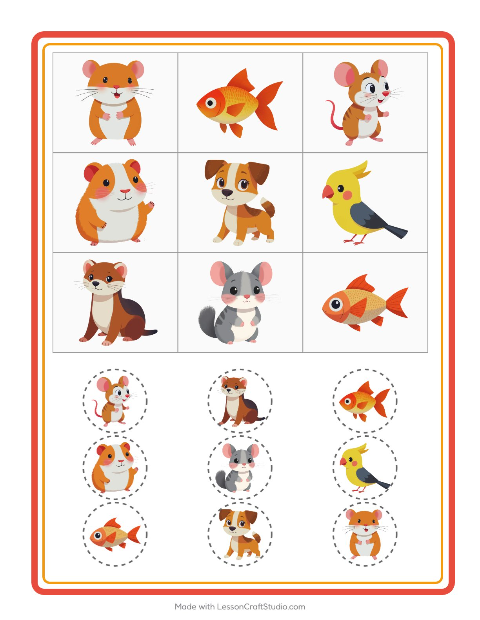 Vista previa de la hoja de Bingo con Mascotas para jardín infantil