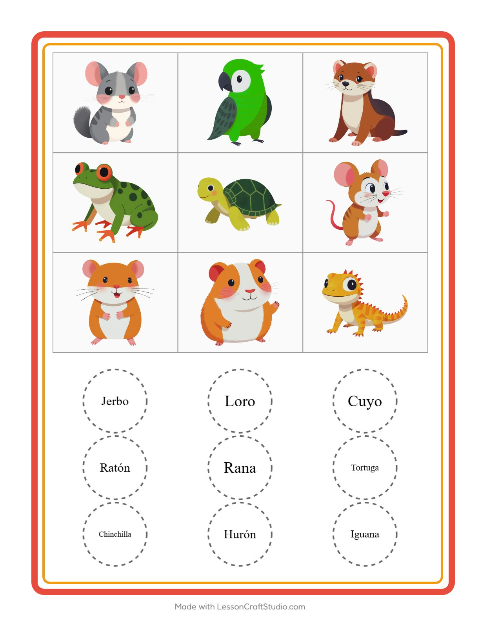 Vista previa de la hoja de Bingo con Mascotas para jardín infantil