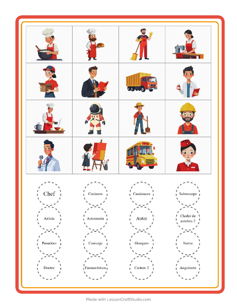Vista previa de la hoja de Bingo con Ocupaciones para jardín infantil