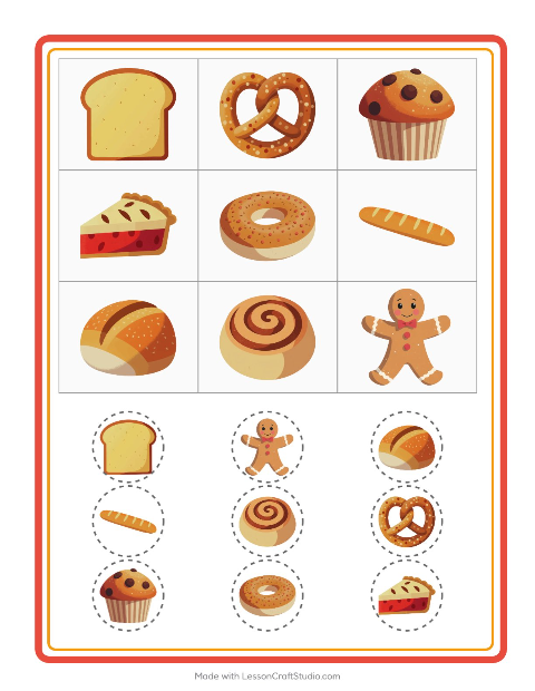 Vista previa de la hoja de Bingo con Panadería para jardín infantil