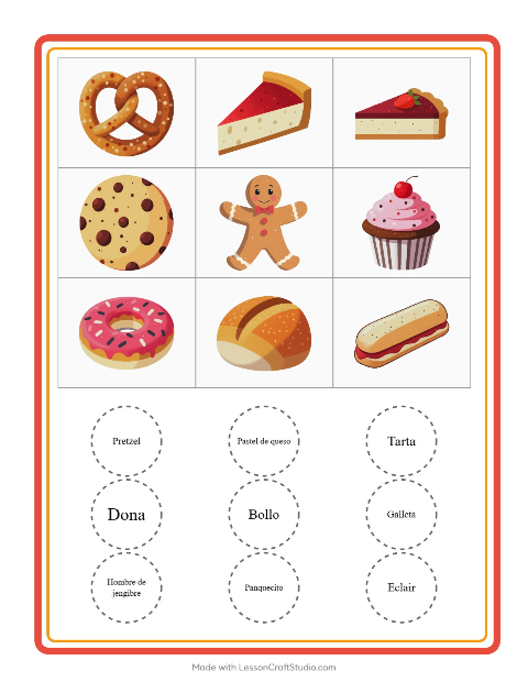 Vista previa de la hoja de Bingo con Panadería para jardín infantil