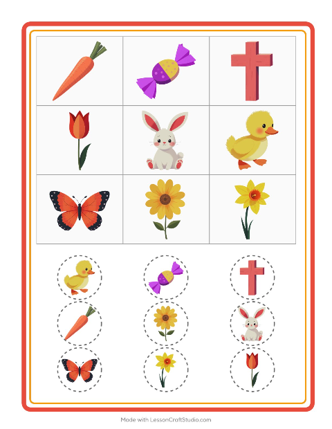 Vista previa de la hoja de Bingo con Pascua para jardín infantil