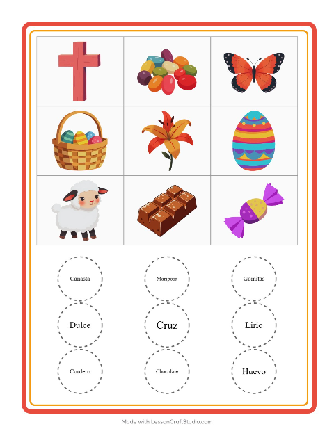 Vista previa de la hoja de Bingo con Pascua para jardín infantil