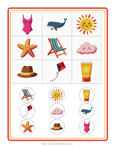 Vista previa de la hoja de Bingo con Playa para jardín infantil
