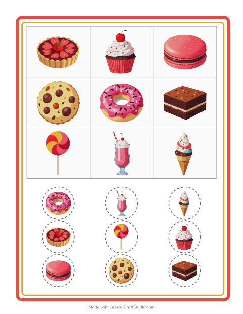 Vista previa de la hoja de Bingo con Postres y dulces para jardín infantil