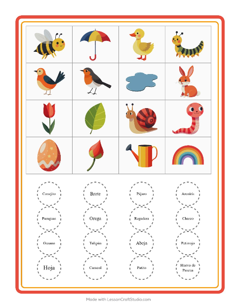Vista previa de la hoja de Bingo con Primavera para jardín infantil