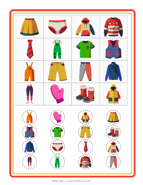 Vista previa de la hoja de Bingo con Ropa para jardín infantil