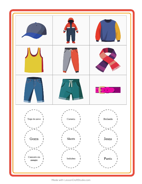 Vista previa de la hoja de Bingo con Ropa para jardín infantil