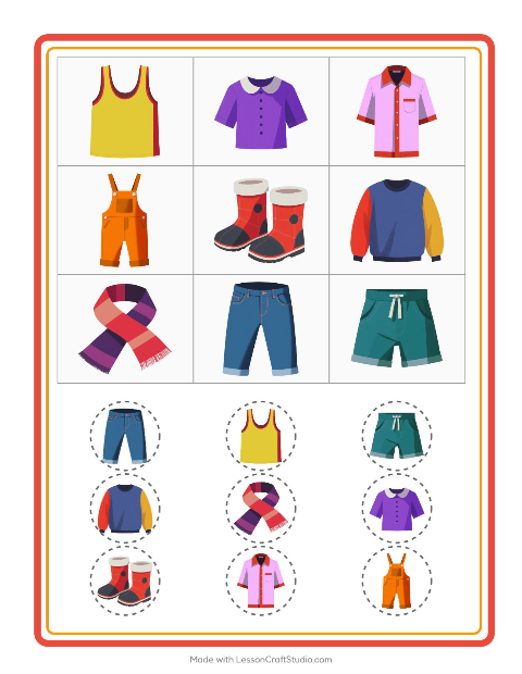 Vista previa de la hoja de Bingo con Ropa para jardín infantil