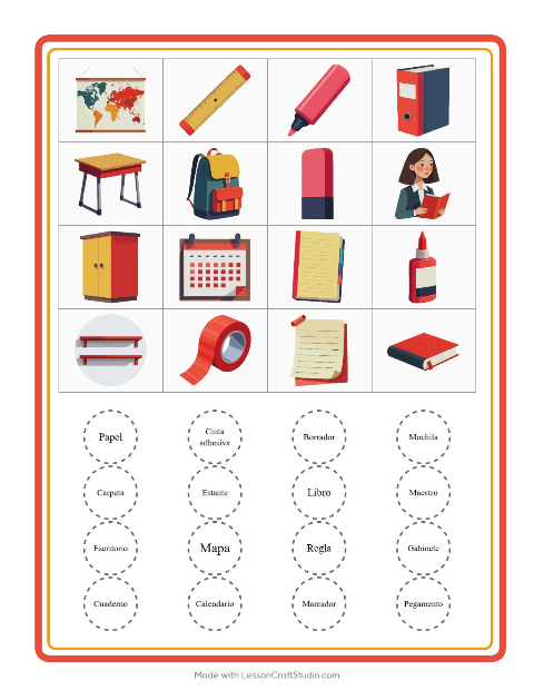 Vista previa de la hoja de Bingo con Salón de clases para jardín infantil