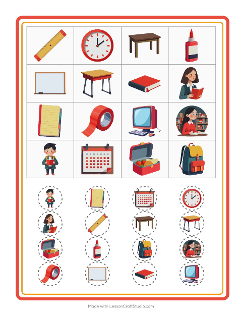 Vista previa de la hoja de Bingo con Salón de clases para jardín infantil
