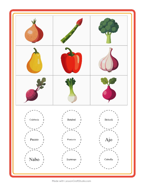 Vista previa de la hoja de Bingo con Verduras para jardín infantil