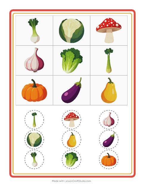 Vista previa de la hoja de Bingo con Verduras para jardín infantil