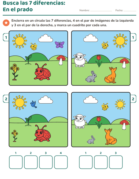 Vista previa de la hoja de Busca las diferencias para grado 1