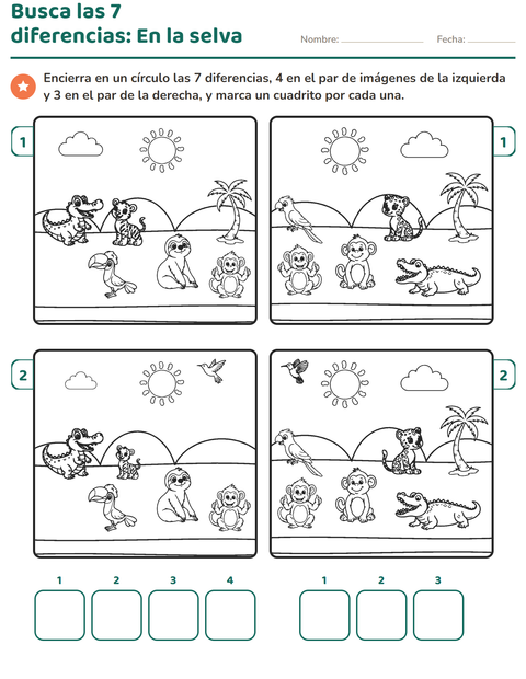 Vista previa de la hoja de Busca las diferencias para grado 1