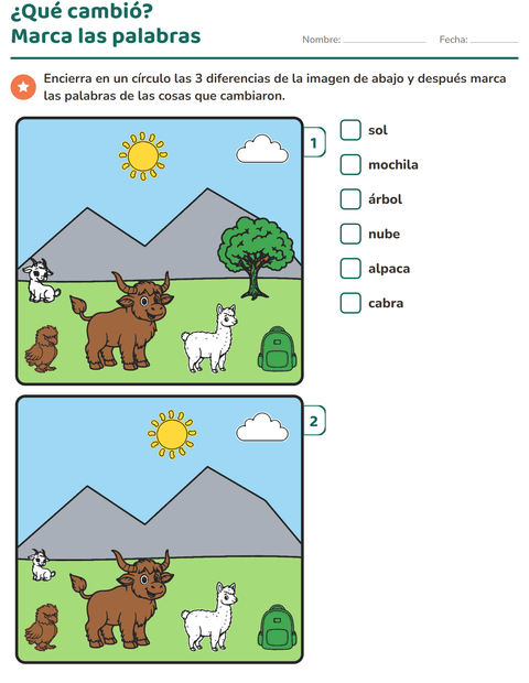 Vista previa de la hoja de Busca las diferencias para grado 1