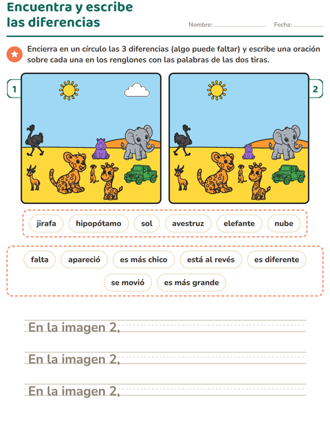 Vista previa de la hoja de Busca las diferencias para grado 2