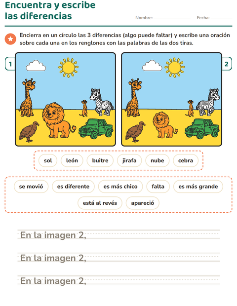 Vista previa de la hoja de Busca las diferencias para grado 2